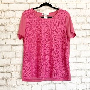 Maggie Sweet Pink Short Sleeve Top w/ Lace Overlay